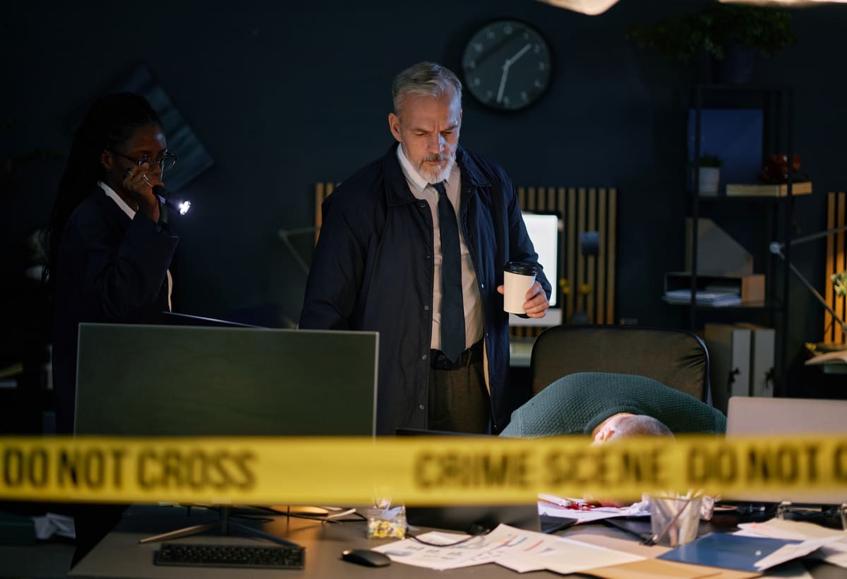 Investigators reviewing evidence for a business matter